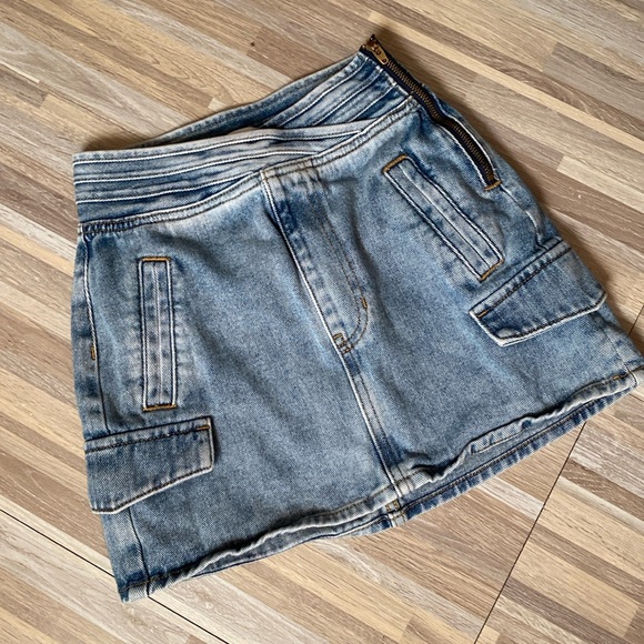 PACSUN Crossover Waist cargo jean mini skirt size women’s 22 - Picture 2 of 9